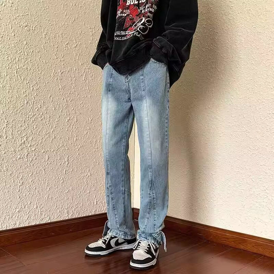2022 Korean Fashion Ankle Zipper Vintage Brown Men Jeans Pants Luxury Straight Hip Hop Casual Denim Trousers Pantalones Hombre